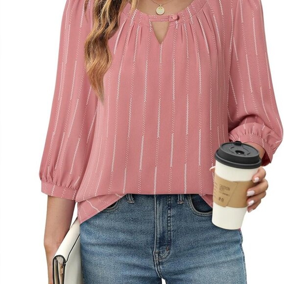 Women's Pink Stripe  X-large  Polyester  V-neck - Picture 2 of 6